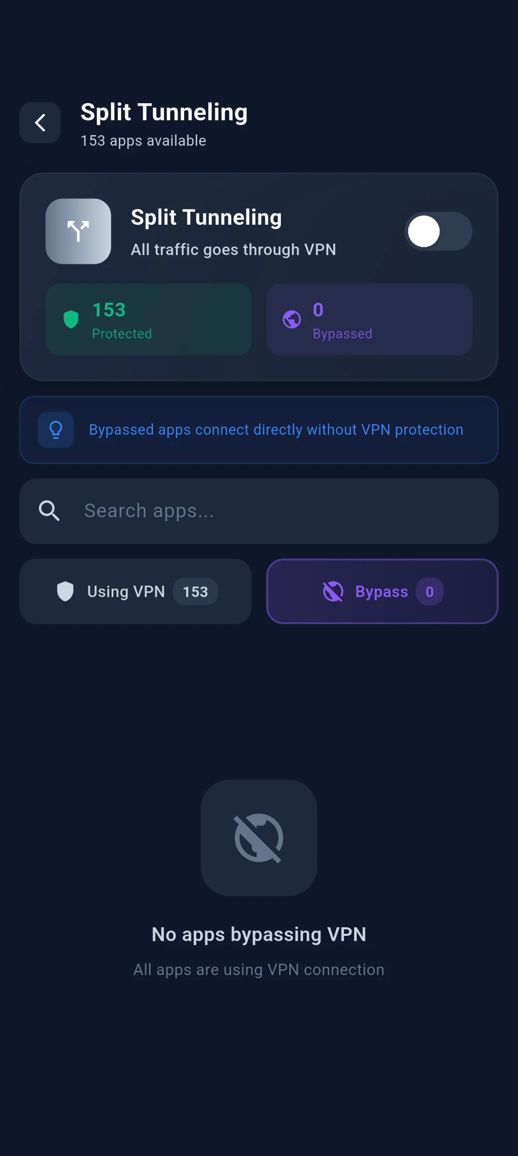 SXP VPN split tunneling screen